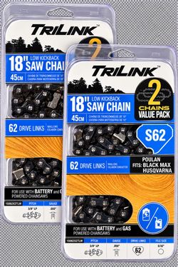 TriLink 18" Chainsaw Chain S62 2-Pack 4 chains