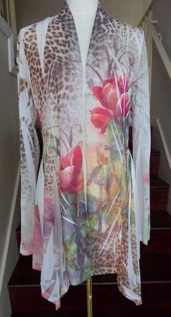 Women's Floral & Animal Print Sheer Open Front Duster Cardigan  Medium Casual