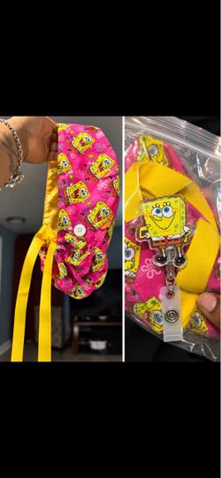 SpongeBob Scrub Cap and Badge Reel Set