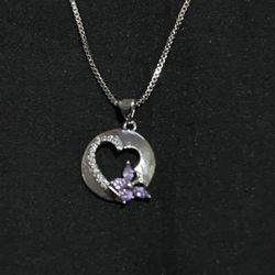 Sterling Silver Necklace. Butterfly Heart Pendant 