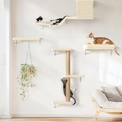 FUKUMARU Cat Wall Shelves, Stable & Safe 4 in 1 Large Cat Walls Furniture Set, Wooden Kitten Climbing Wall with Scratching Post for 16 Inch Drywall - 