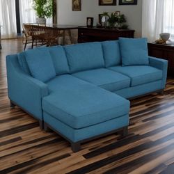 Blue Keegan 90” Sectional Sofa from Macy’s with Reversible Chaise by Jonathan Luis