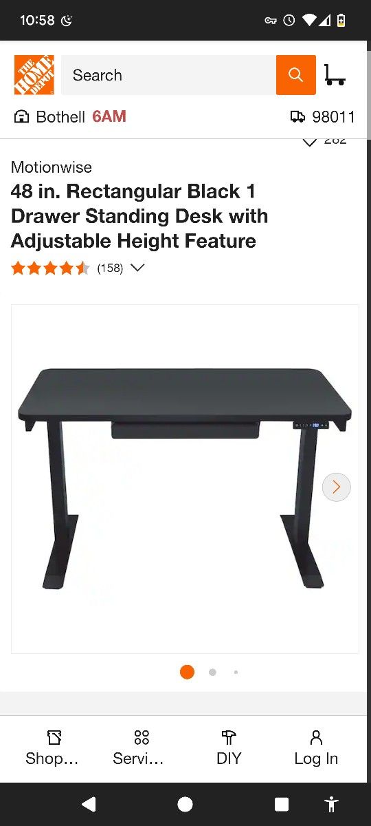 48 in. Rectangular Black 1 Drawer Standing Desk with Adjustable Height Feature