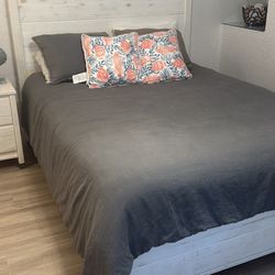 Queen  Bed, Night stand, hybrid Mattress 