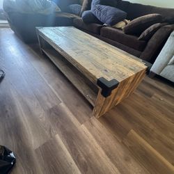 Rustic Reclaimed Wood Coffee Table w/ Storage Shelf – $50