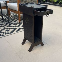 Vintage Hand-Carved Wooden Stand with Drawer – Accent Table / Plant Stand