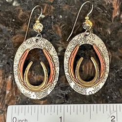 Metal 3 tone horseshoe drop earrings - used - $25.00 Coral Springs 33071