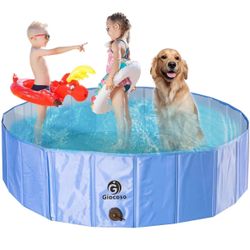 Dog Pool, Upgraded Foldable Portable Kiddie Pool, Collapsible Dog PVC Bathtub for Outside, Non-Slip Swimming Pool 47” x 12”