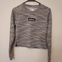 Adidas Womens Cropped Gray Long Sleeve Sweatshirt Front Logo Size XS