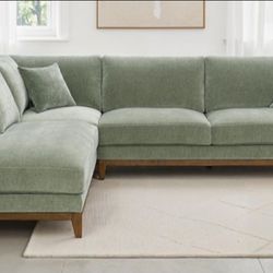 Brand New Green Super Plush Chenille Mid-Century Modern Style Sectional Sofa