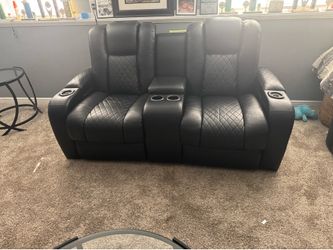 Black Leather Theater Style Couches w/ Charging Ports