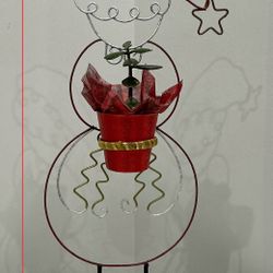 SALE!! Hand Painted Tall Metal Santa Plant Stand with Small Live Jade Planter 