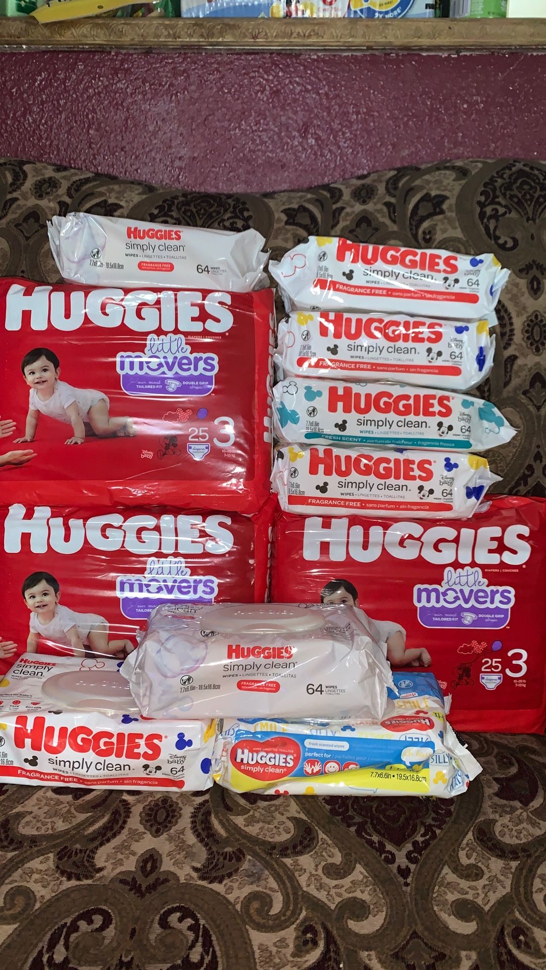 3 Huggies size 3 bags with 8 wipes for $30 all