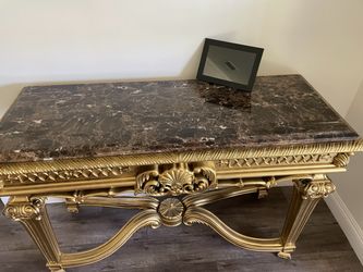 Baroque Style Gold Console Table with Marble Top