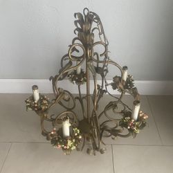 Vintage Bronze Iron Tole Chandelier