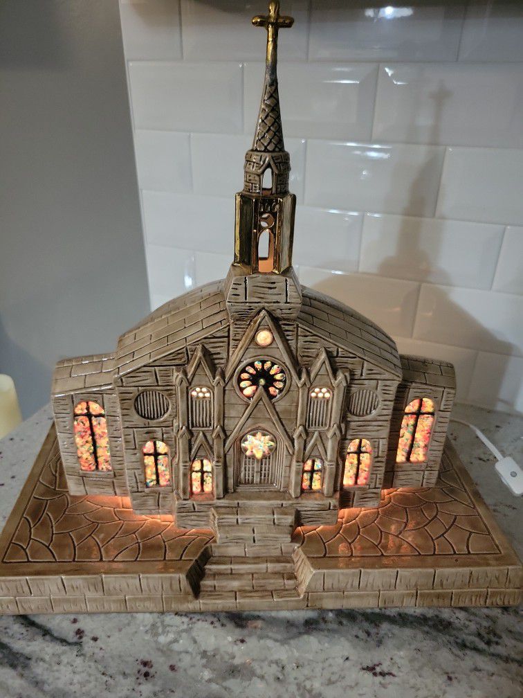 Large Ceramic lighted Cathedral Christmas  decor