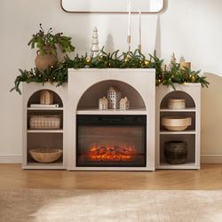 Mopio Blake 59" Arched TV Stand for 32/42/55/60/65 Inch TVs, Fireplace Mantel, Modular Side Storage Shelves, Entertainment Center for Living Room, TV 