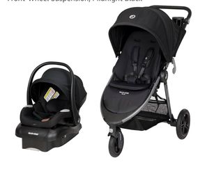 Maxi-Cosi Gia XP Luxe Travel System Stroller and Car Seat, Nimble 3-Wheel Maneuverability, All-Terrain Tires, Front-Wheel Suspension, Midnight Black
