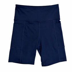 Bally Total Fitness Womens S Biker Shorts Blue Activewear Hip Pockets Stretch