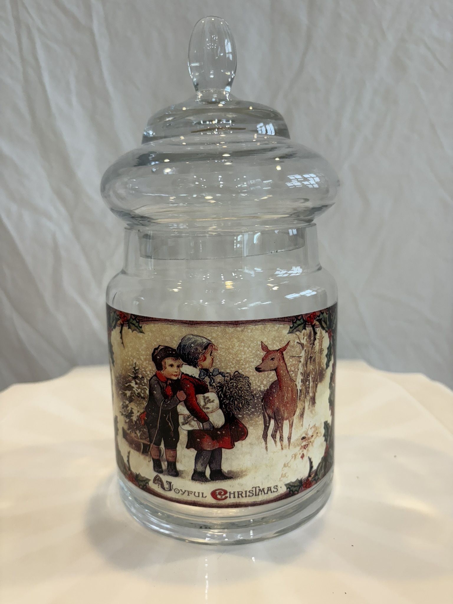 Bethany Lowe Vintage Image Christmas Glass Apothecary Jar Candy Jar