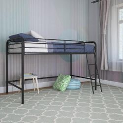 Twin Metal Loft Bed, Black.