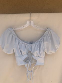 Small Sky & Sparrow Light Blue Off The Shoulder Cropped Top