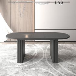 Leman Extendable Oval Dining Table 4–8 People with Wooden Strip Base Black