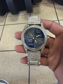 50 Cent Rhinestone Silver Watch