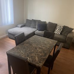 Marble Dining Table And Leather Chairs ( Seats Four )