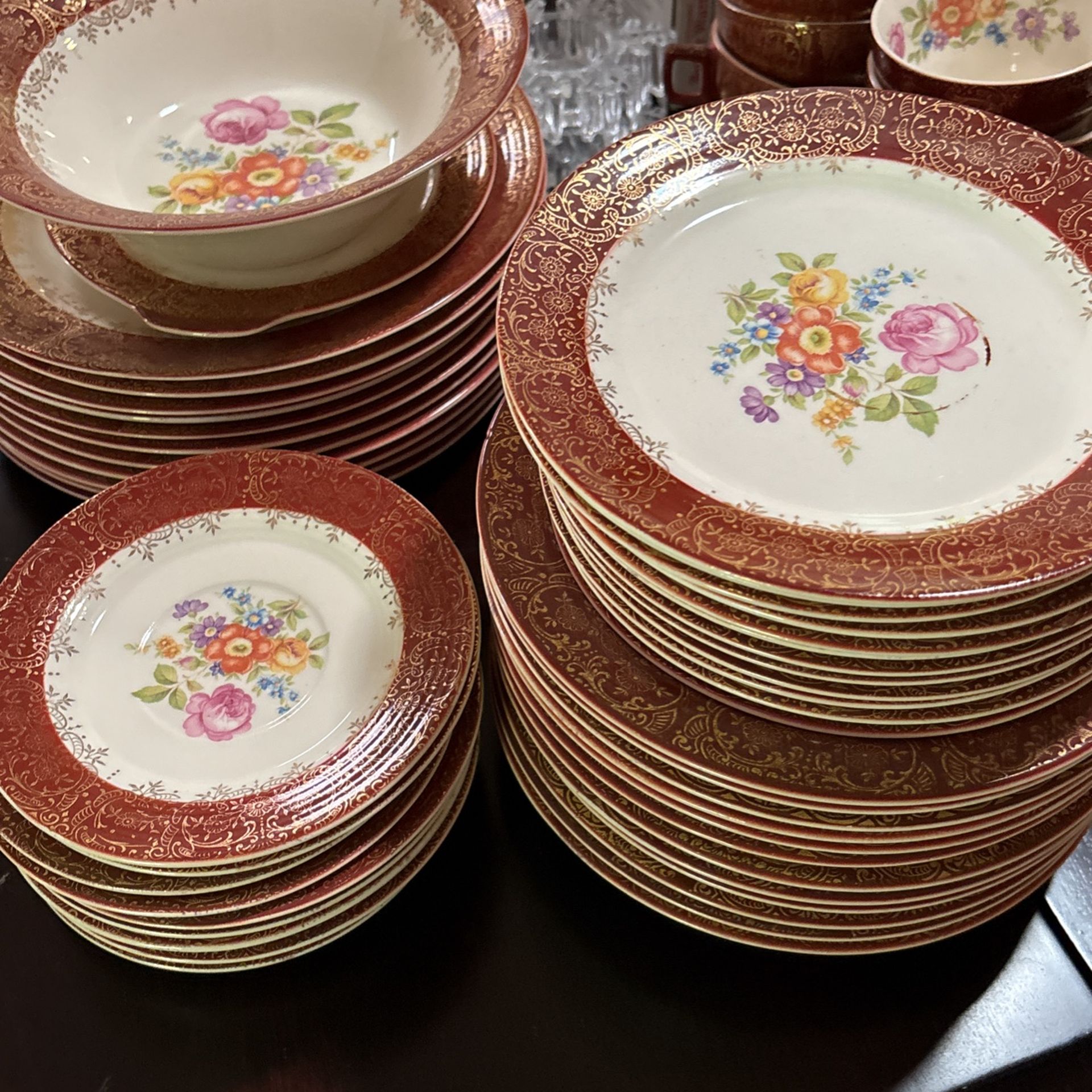 Trump Limoges 22k gold Meissen Rose Maroon Emperor T china