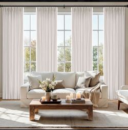 Brand New Pinch Pleated Thick Linen Curtains – 4 Panels Set – 90” – Beige White