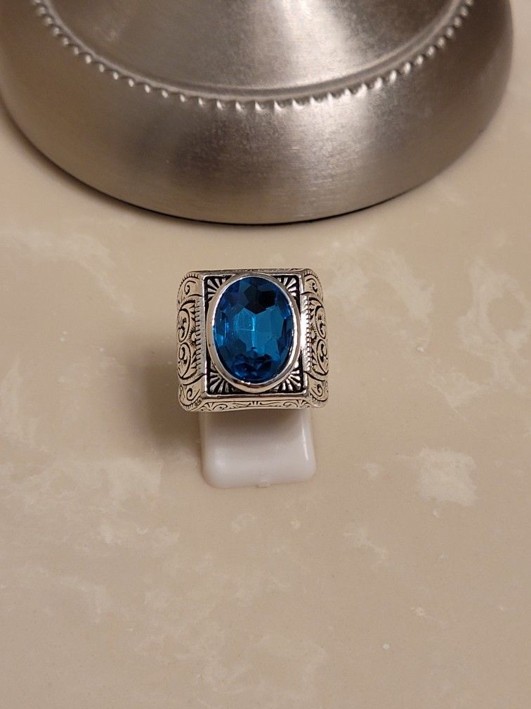 Silver and Ocean Blue Ring Size 7