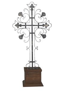 Black Metal Cross Sculpture, 15" x 7" x 31"