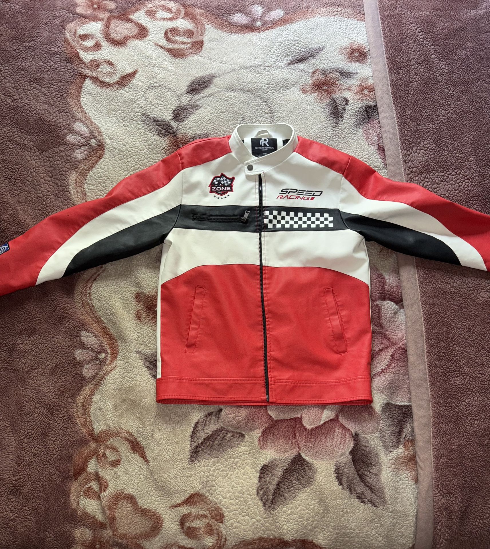 🔥 Vintage Racing Style Jacket - Red White Black - Speed Zone (Adult Small)