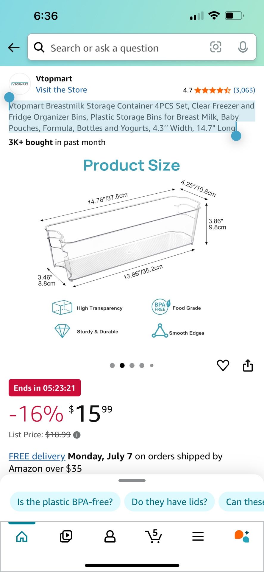 Vtopmart Breastmilk Storage Container 2PCS Set, Clear Freezer and Fridge Organizer Bins, Plastic Storage Bins for Breast Milk, Baby Pouches, Formula,