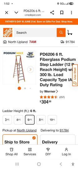 Werner PD6206 6ft podium step ladder (12"reach)