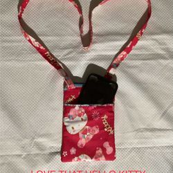 LOVE THAT HELLO KITTY HANDMADE VAKENTINES CROSSOVER PHONE POUCH WITH TWO POCKETS 