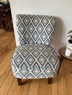 Blue and Cream Ikat Armless Slip Chair