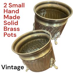 Vintage Handmade Solid Brass Plant Pots 