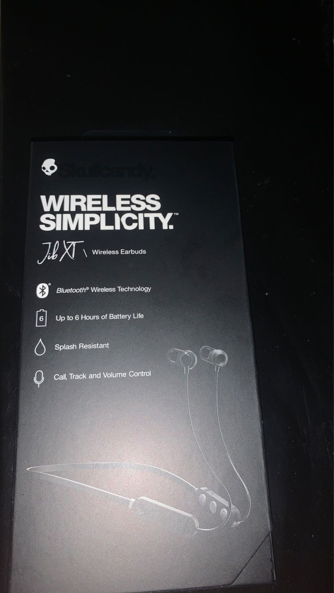 SKULLCANDY SIMPLICITY JIB XT WIRELESS EARBUDS BLACK NEW 6 HOURS BATTERY LIFE