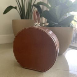Vintage Travins Brown Leather Hat Box Carrier