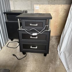 Nightstand with Charging Station and LED Lights,