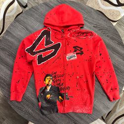 Tony Montana “Scarface rhinestone zip-up hoodie”