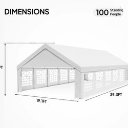 20x40FT Large Party Tent, Heavy Duty Outdoor Big Canopy Tent with 4 Removable Sidewalls, Patio Assembled Canopy Tent with 2 Roll up Doors & 12 Windows