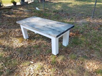 Farmhouse 4 post coffee table! Distressed white wash top