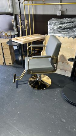 ToppiJoy 360° Swivel Barber Salon Chair, Styling Salon Chairs, Height Adjustable Hydraulic Hair Reclining Salon Chairs (Grey, Gold)