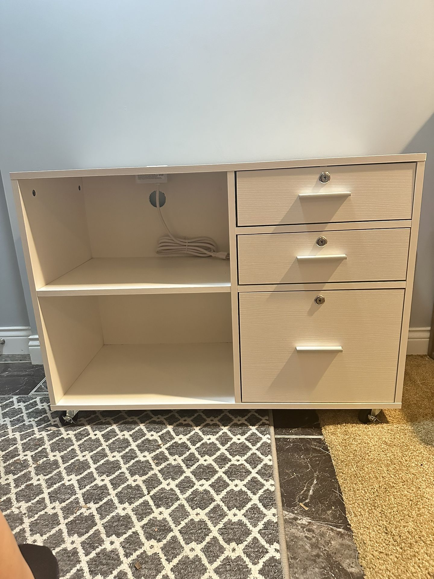 🗂️ DWVO White Locking Rolling File Cabinet w/ Power Strip – $75