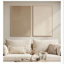 3D Textured Framed Neutral Abstract Wall Art