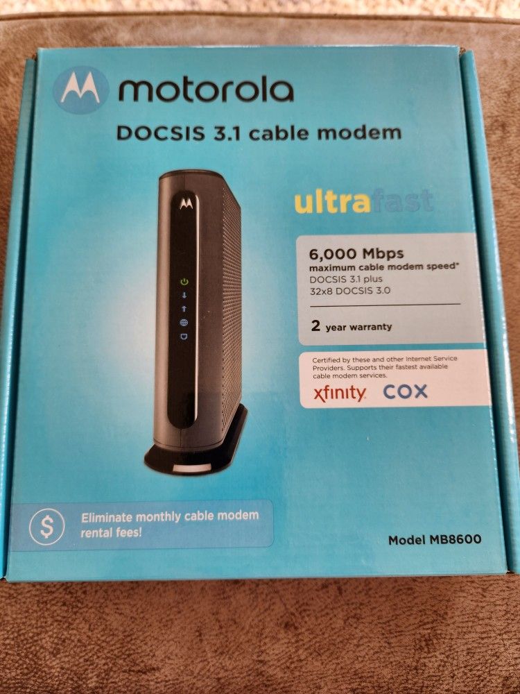 Motorola MB8600 DOCSIS 3.1 Cable Modem - Approved for Cox, Comcast Xfinity, and CableOne, Supports Cable Plans up to 1000 Mbps | 1 Gbps Ethernet Port