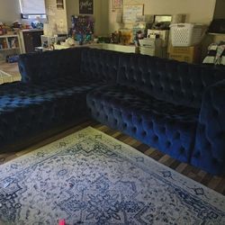 Blue velvet couch